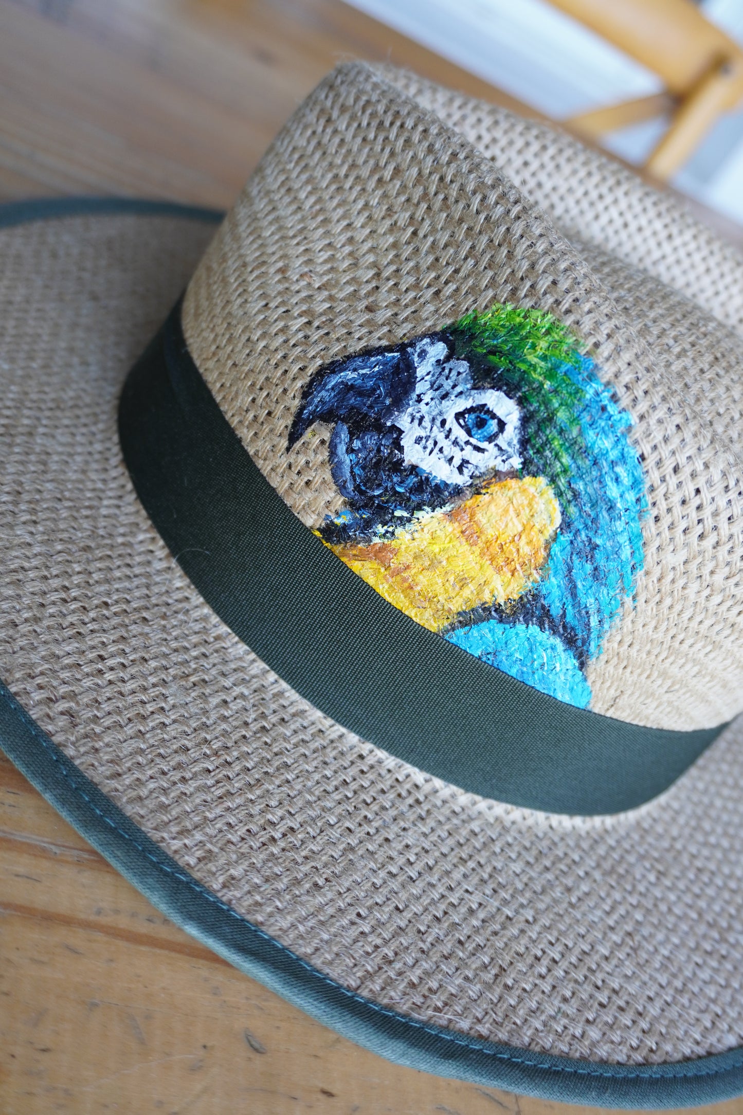 Hand-painted parrot dark green